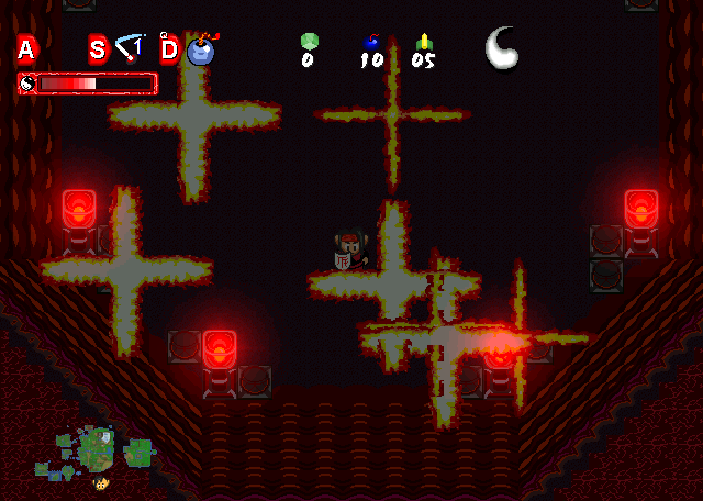 The player stands idle in a dark, underground battle arena surrounded by randomly placed explosions.