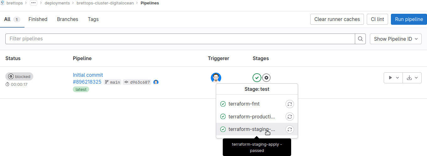 The staging pipeline job automatically ran and is already finished.