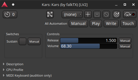 Screenshot of the Kars instrument plugin. A twangy beast indeed.